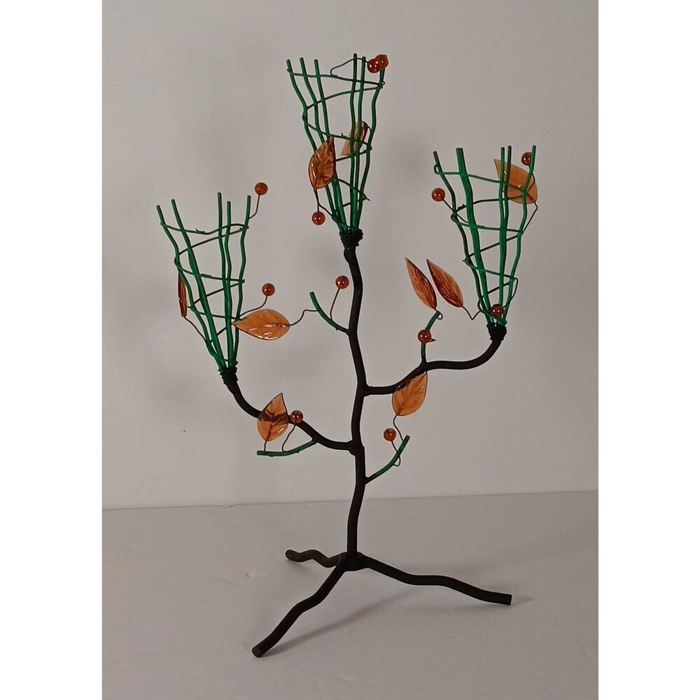 Votive Cone Cup Tree Stand Black Metal Branches Brutalist Tealight Candle Holder